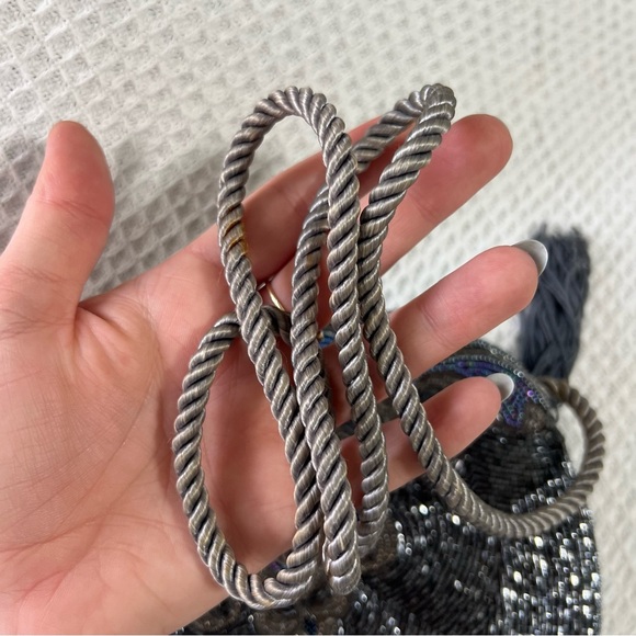 Vintage Retro Beaded Purse Bag Clutch Crossbody Shoulder bag‎ Grey Purple Tassel - Picture 14 of 14